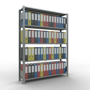 Büroregal Steckregal Grundregal 1800x1300x300 mm, 5 Fachböden, 85 kg Fachlast, Kreuzstrebe, verzinkt, mit Anschlagleiste