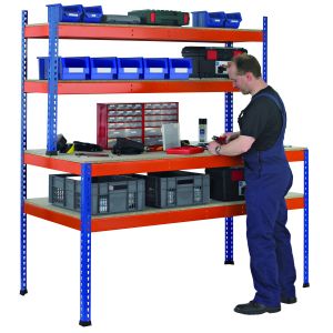 Packtisch Werktisch Z1 SCHULTE Lagertechnik blau/orange 1981/990x1536x773/316 mm