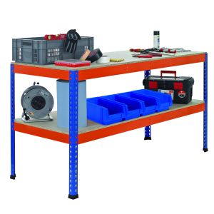 Packtisch Werktisch Z1 SCHULTE Lagertechnik blau/orange 990x2450x621 mm